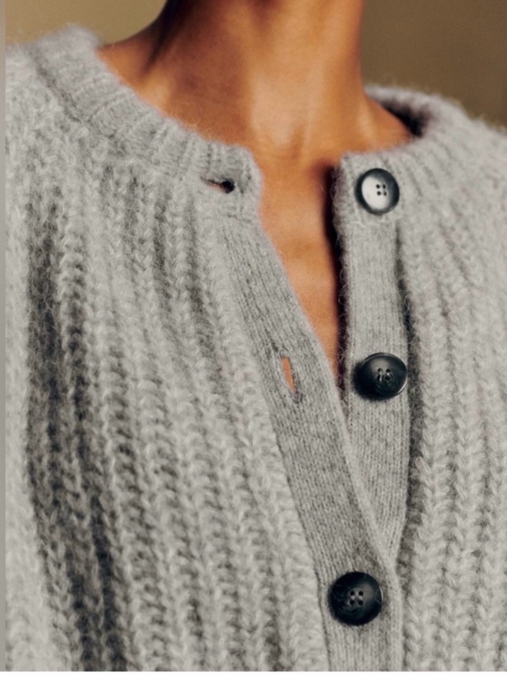 Sezane Light Gray Emile Chunky Knit Button-Up Sweater - Picture 5 of 11